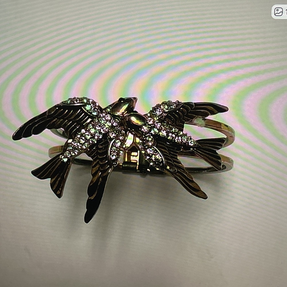Gold Bird Rhinestone Cuff Bracelet - Gold and Clear